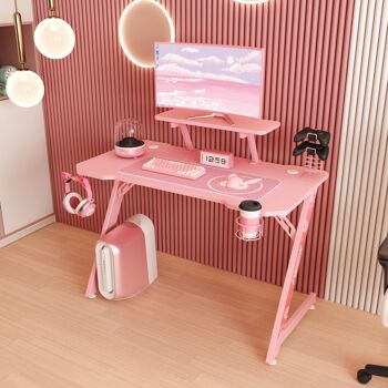 Bureau d'ordinateur de jeu IWMH 110 cm avec bureau en fibre de carbone et étagère de rangement ROSE 16