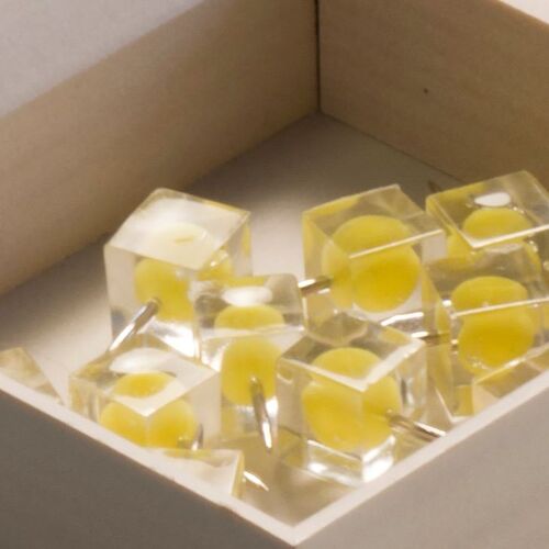 Push Pins / Map Pins, Set of 100, DESKSTORE DOT,  Clear / Yellow