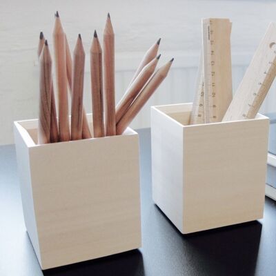 Pot à crayons en bois, PILE, 7,3 x H 9,5, Lavis blanc