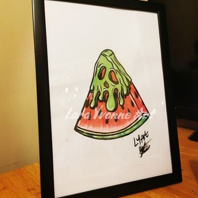 Poison Fruit Painting - A4 with Frame - Original - Watermelon