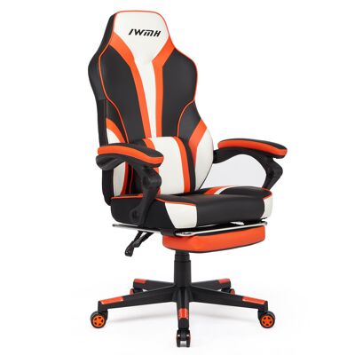 IWMH Rally Gaming Racing Chair Water-Resistant Leather with Adjustable Backrest and Solid Base ORANGE