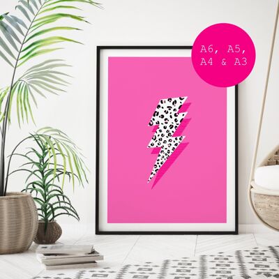 Leopard print lightning bolt wall art print | Gallery Wall Art | Additional sizes available | A6, A5, A4 & A3 Wall Art Print