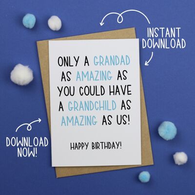 Amazing Grandad Birthday Card - From us - Instant Download - A6 Card