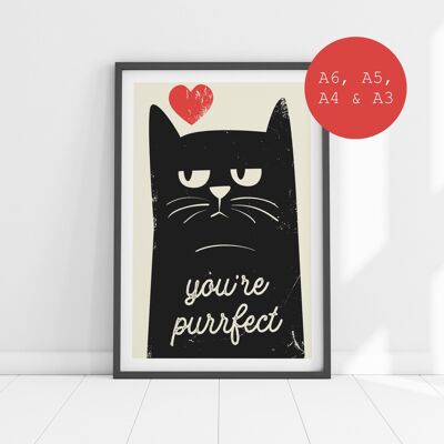 Youâ€™re purrfect - cat digital wall art print | Gallery Wall Art | Additional sizes available | A6, A5, A4 & A3 Wall Art Print