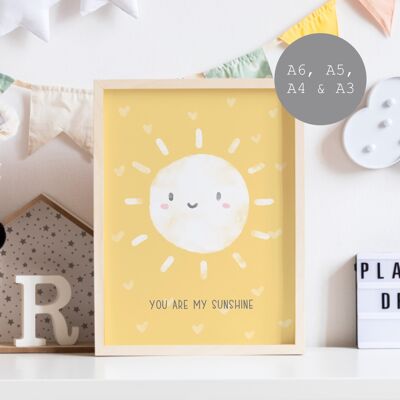 You are my sunshine wall art print | Gallery Wall Art | Nursery Wall Art | A6, A5, A4 & A3 Wall Art Print