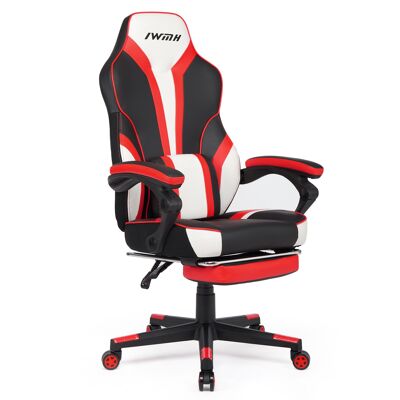 IWMH Rally Gaming Racing Chair Water-Resistant Leather with Adjustable Backrest and Solid Base RED