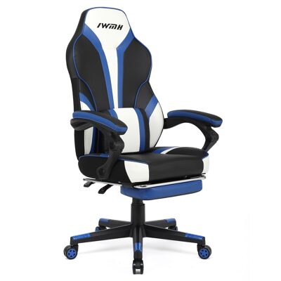 IWMH Rally Gaming Racing Chair Water-Resistant Leather with Adjustable Backrest and Solid Base BLUE