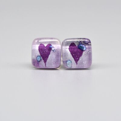 Lilac heart stud earrings