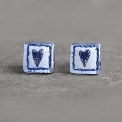 Orecchini a bottone con cuore blu cobalto