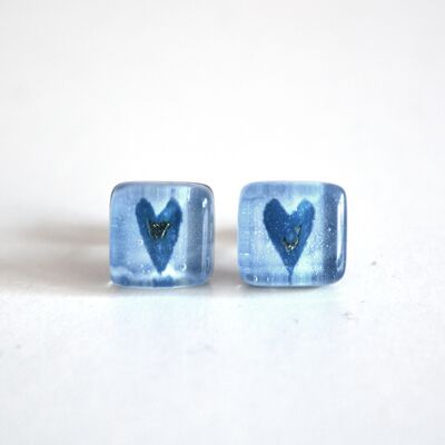Cerulean Blue Heart Stud Earrings
