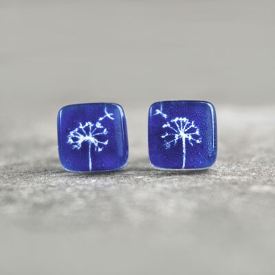 Cobalt Blue Dandelion Stud Earrings