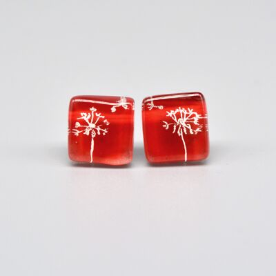 Red Dandelion Stud Earrings