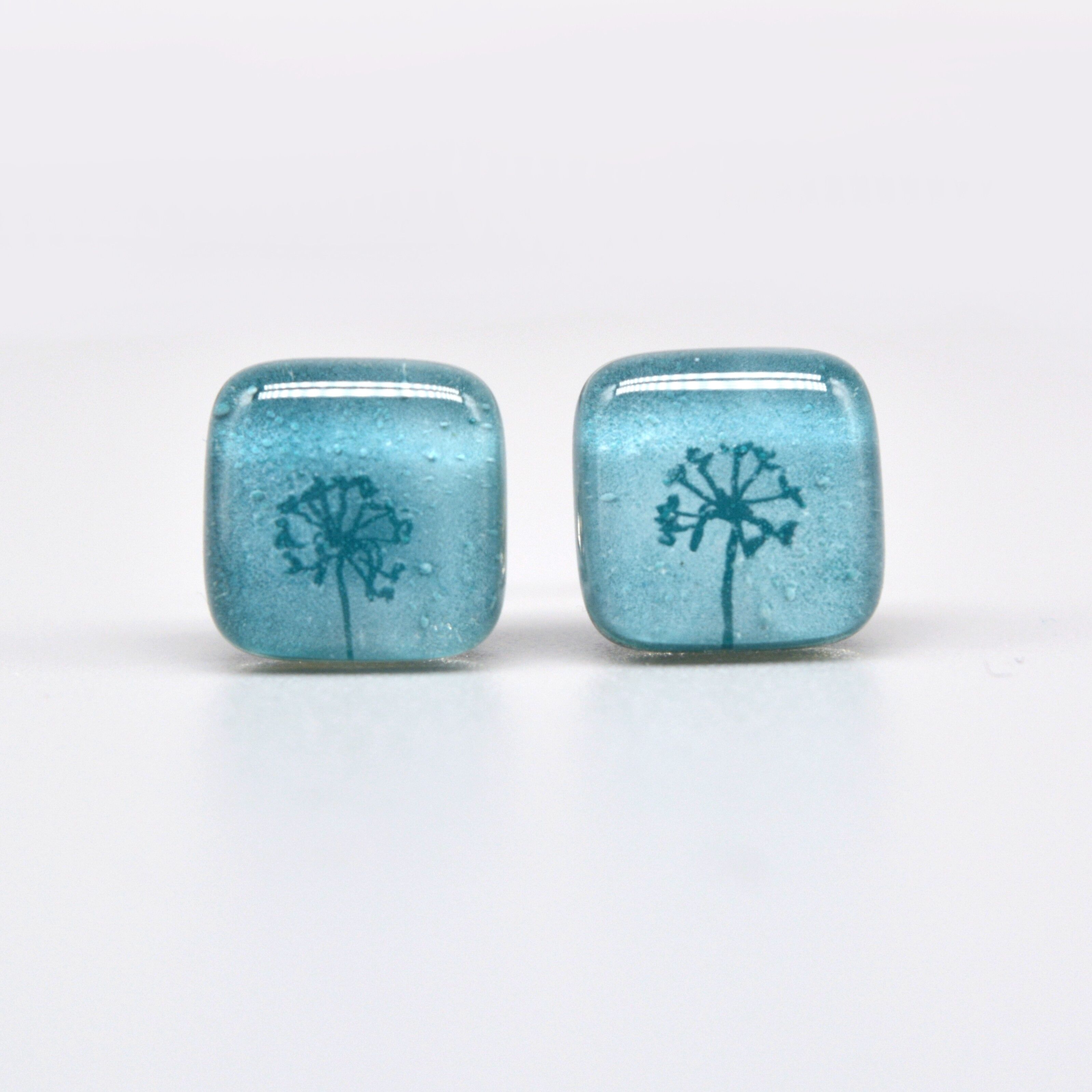 Türkise Pusteblumen Ohrstecker, Glas und 925 Sterling Silber