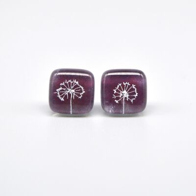 Dark Lilac Dandelion Stud Earrings