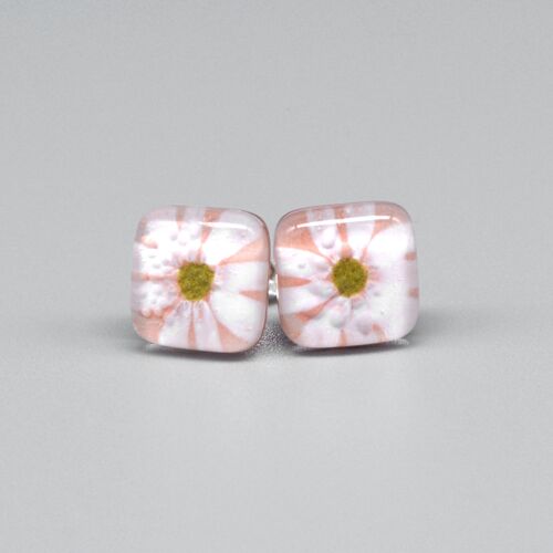 Pendientes de botón con flor margarita rosa palo