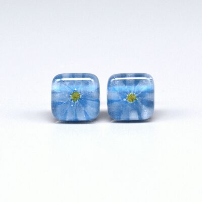 Boucles D'oreilles Tiges Fleur Marguerite Bleu Céruléen