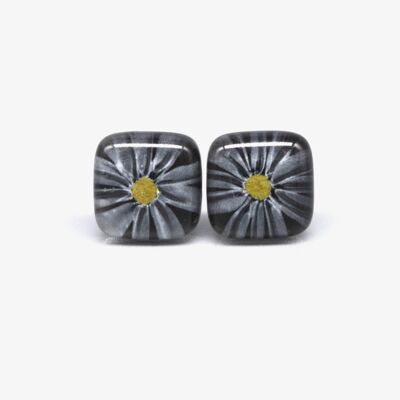 Boucles d'oreilles puces marguerites noires