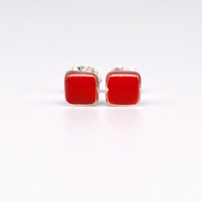 Petites boucles d'oreilles verre rouge et argent 925