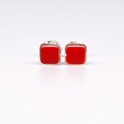 Small red glass and 925 sterling silver earrings