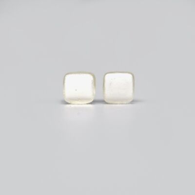 Petites boucles d'oreilles en verre blanc et argent 925