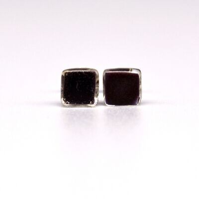 Small black glass and 925 sterling silver earrings