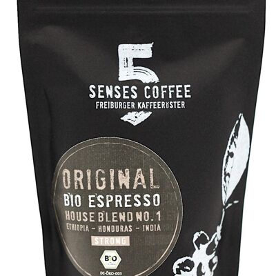 MEZCLA ORGÁNICA DE LA CASA 5 SENTIDOS NO. 1 (BIO) - 1000 gramos - Molido para cafetera espresso