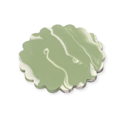 Round Scalloped Tray Green Marbled