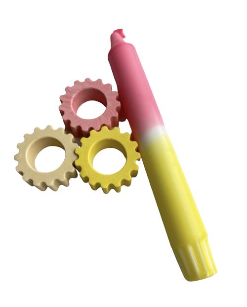 Jesmonite Stackable Candle Holder-Cogs in Pink & Lemon