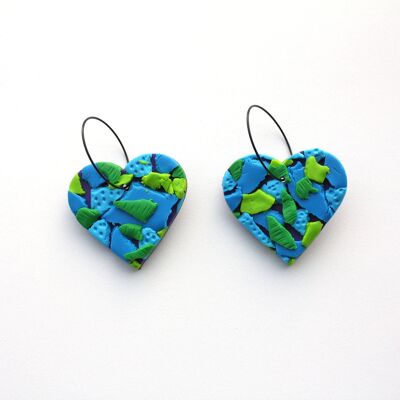 Abstract Blues Large Heart Hoops