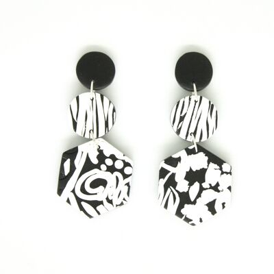 Black and white dangle earrings