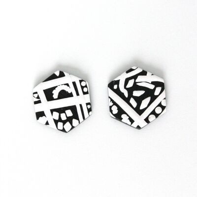 Black and white hexagon earrings