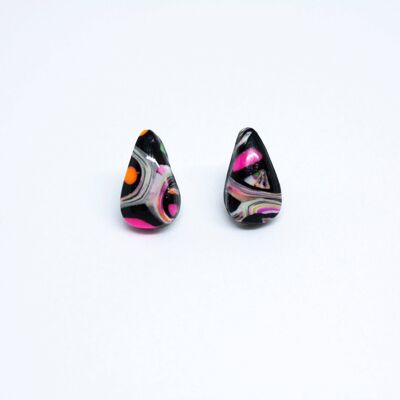 Kaleidoscope Black Teardrop Studs