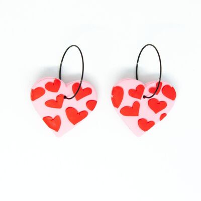 Pink and Red Heart Hoops