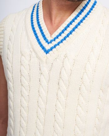 Brunella Gori V-Neck Cricket Vest pour Homme sans manches en 100% Coton Orgnaico Crème et Bleu de Chine 2