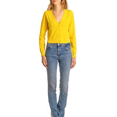 Brunella Gori Crop Cardigan Femme en coton avec boutons Jaunes