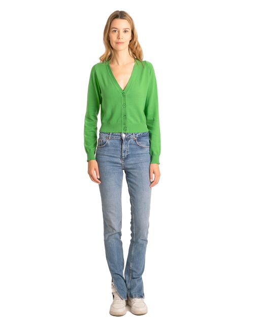 Brunella Gori Cardigan Crop Donna in cotone con bottoni Color Verde