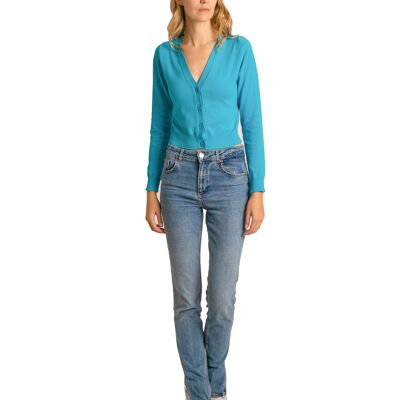Brunella Gori Crop Cardigan Woman in cotton with Turquoise buttons