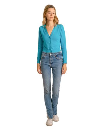 Brunella Gori Crop Cardigan Femme en coton avec boutons Turquoise 1