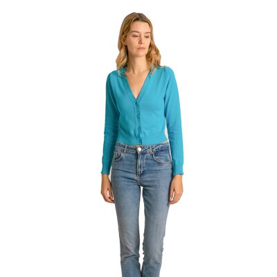 Brunella Gori Crop Cardigan Woman in cotton with Turquoise buttons