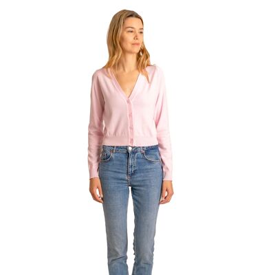 Brunella Gori Crop Cardigan Woman in cotton with Pink buttons