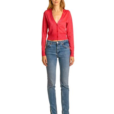 Brunella Gori Cardigan Top Lurex Short Woman with buttons Fuxia Color