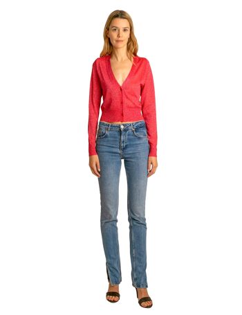 Brunella Gori Cardigan Top Lurex Court Femme avec boutons Couleur Fuxia 1