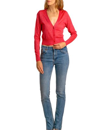 Brunella Gori Cardigan Top Lurex Court Femme avec boutons Couleur Fuxia 3