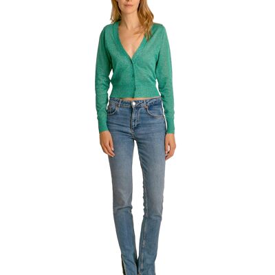 Brunella Gori Cardigan Top Corto Lurex Mujer con botones Color Verde Jade