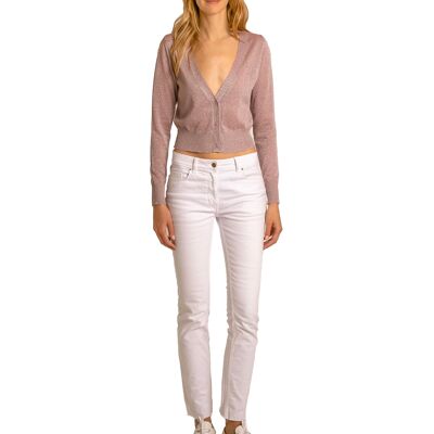 Brunella Gori Cardigan Court en Lurex pour Femme avec Boutons Couleur Rose Clair