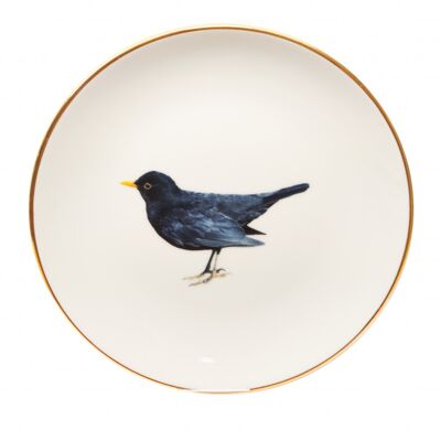 Plate with blackbird and gold rim