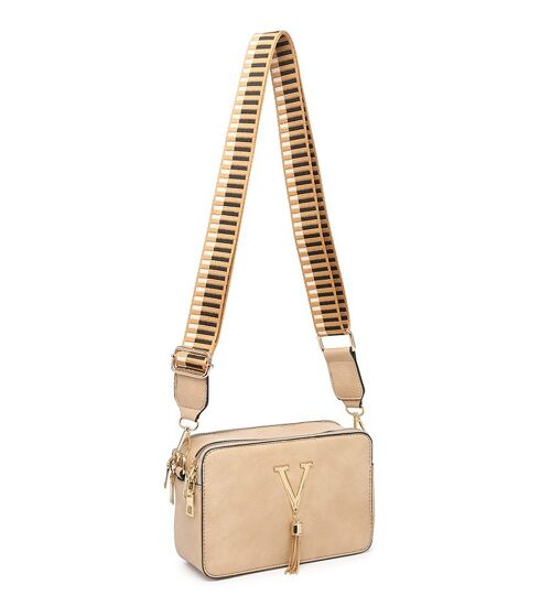 Interchangeable  Wide Strap Crossbody bag  multiple purposes 2 Compartments Ladies  Shoulder bag with Adjustable removeable  Strap --ZQ-199 apricot