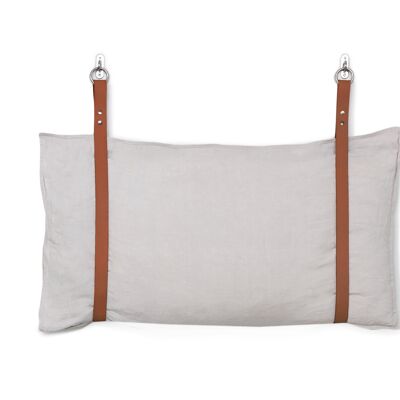 Leather Bench Cushion Strap Headboard Bed Pillow Bracket, Single Strap ONLY - Tan - Natural Leather/Black Rivets