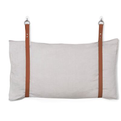 Leather Bench Cushion Strap Headboard Bed Pillow Bracket, Single Strap ONLY - Tan - Natural Leather/Black Rivets