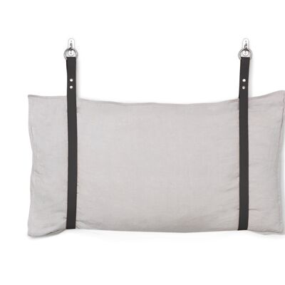 Leather Bench Cushion Strap Headboard Bed Pillow Bracket, Single Strap ONLY - Black Leather/Silver Rivets